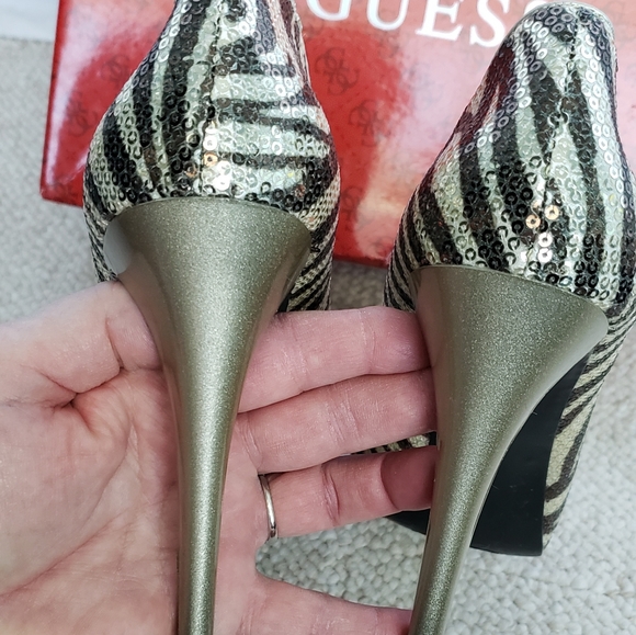 Guess Sequined Zebra stripe Peep Toe Heels - Picture 3 of 11